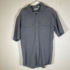 L.L. Bean plaid Casual Button Down Shirt short sleeves size large tall classic